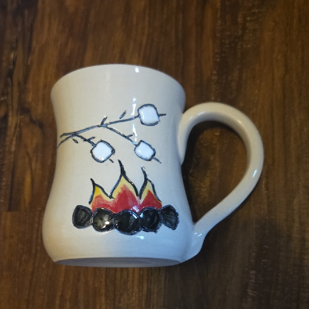 Campfire Themed Ceramic Mug Coffee Cup Pottery One Of A Kind